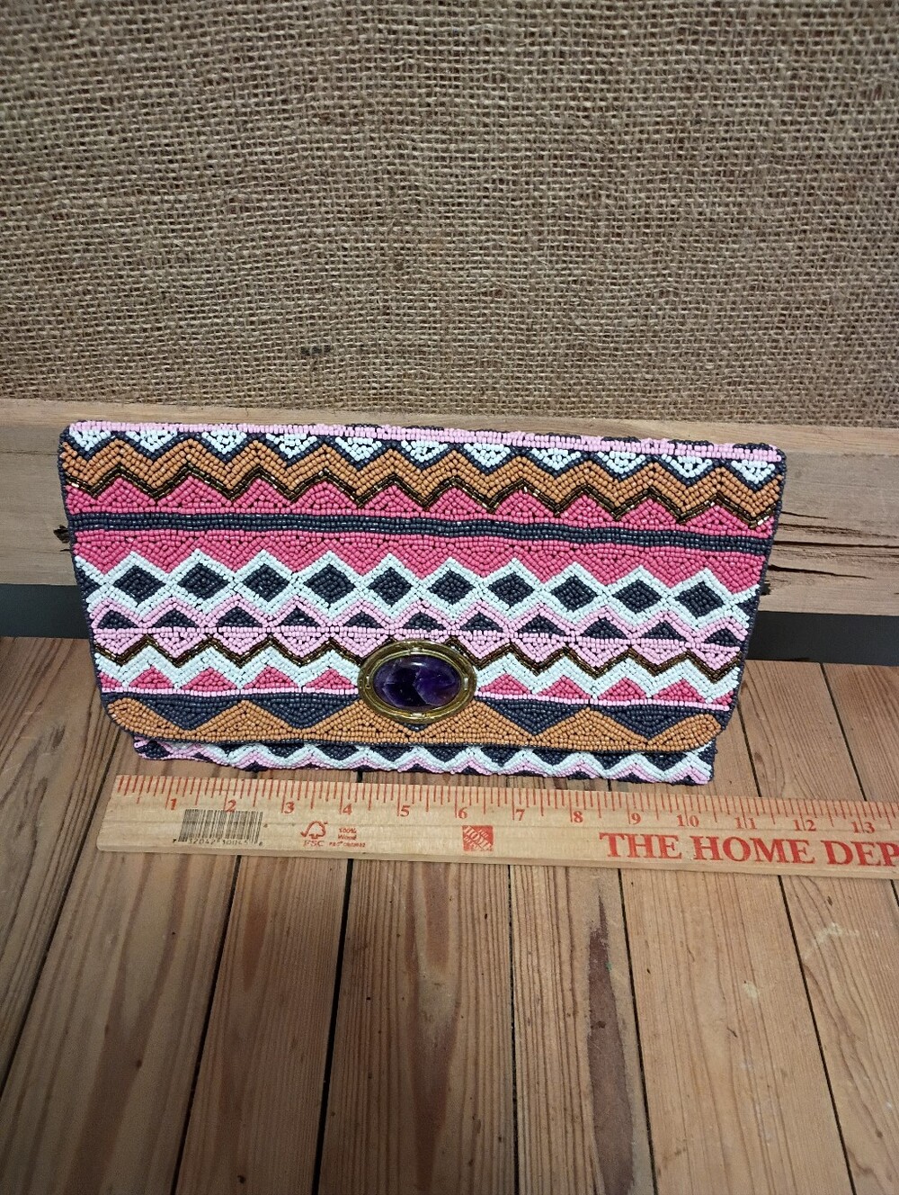 Mary Francis "On The Grid" Beaded Crossbody Bag Design With Natural Amathyst